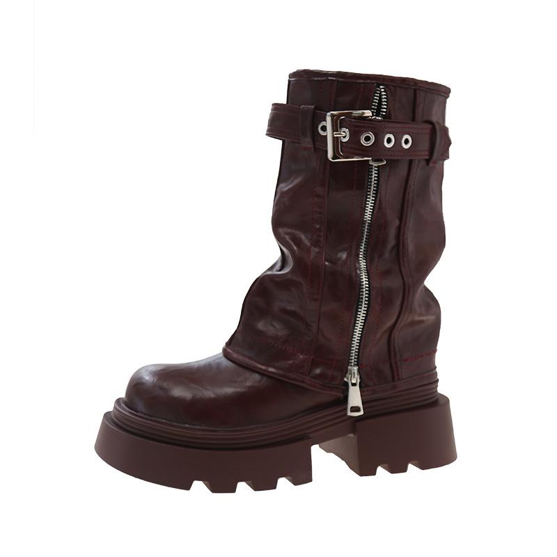

Thick-soled Martin boots women s 2025 autumn and winter new retro western cowboy short boots belt buckle medium tube stacking pants tube boots 35