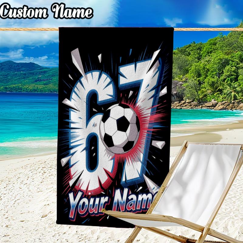 Custom Name Game Number 67 Beach Towel - Soft, Ultra-Absorbent Microfiber, Lightweight, Perfect for Beach, Parties, Travel, Camping