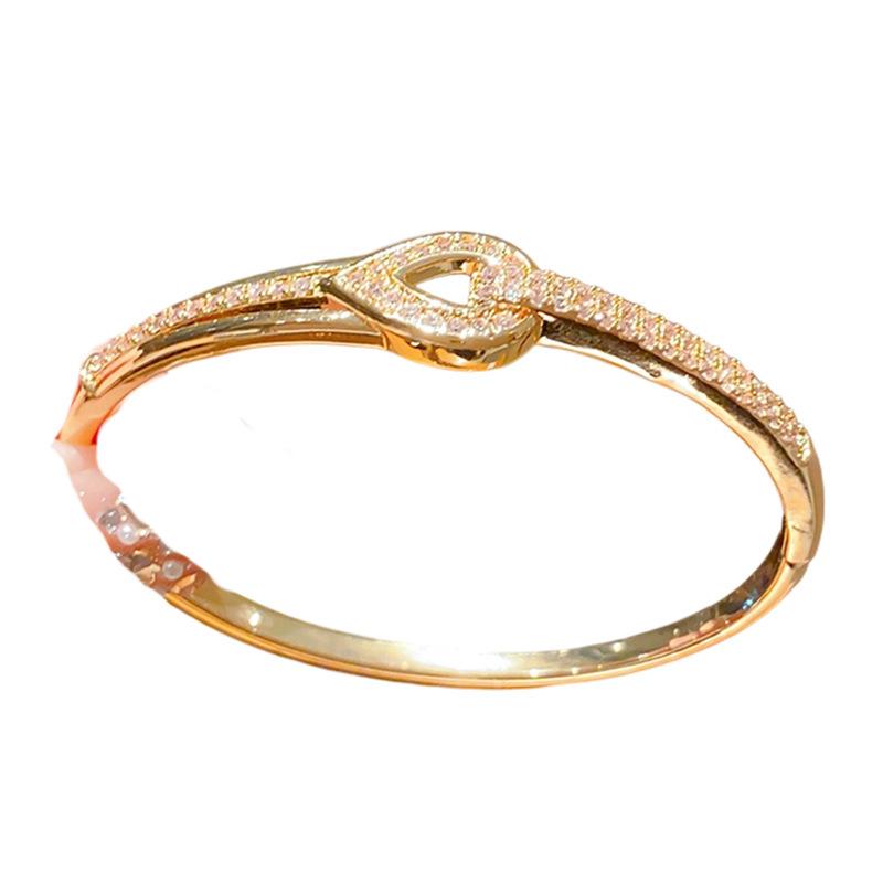 Gold Plated Zircon Water Drop Bangle - Elegant European & American Trend Luxury Bracelet for Women