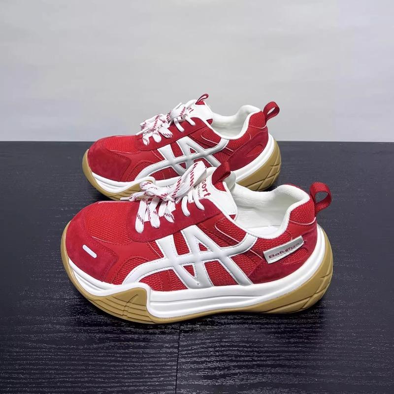 Retro contrasting color splicing thick-soled women's new mesh breathable and comfortable versatile casual sports shoes