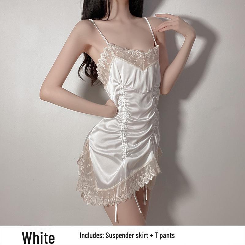 

Сексуальное нижнее белье Ziqu для женщин с маленькой грудью: Пижамный комплект «Искушение» с кружевной плиссировкой One Size белый