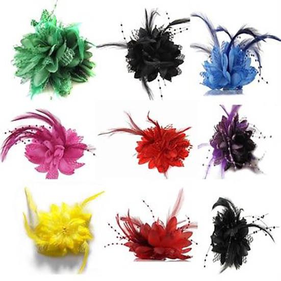 Fashion Flower Feather Bead Corsage Hairband Pin Wedding Headwear Decor Gift