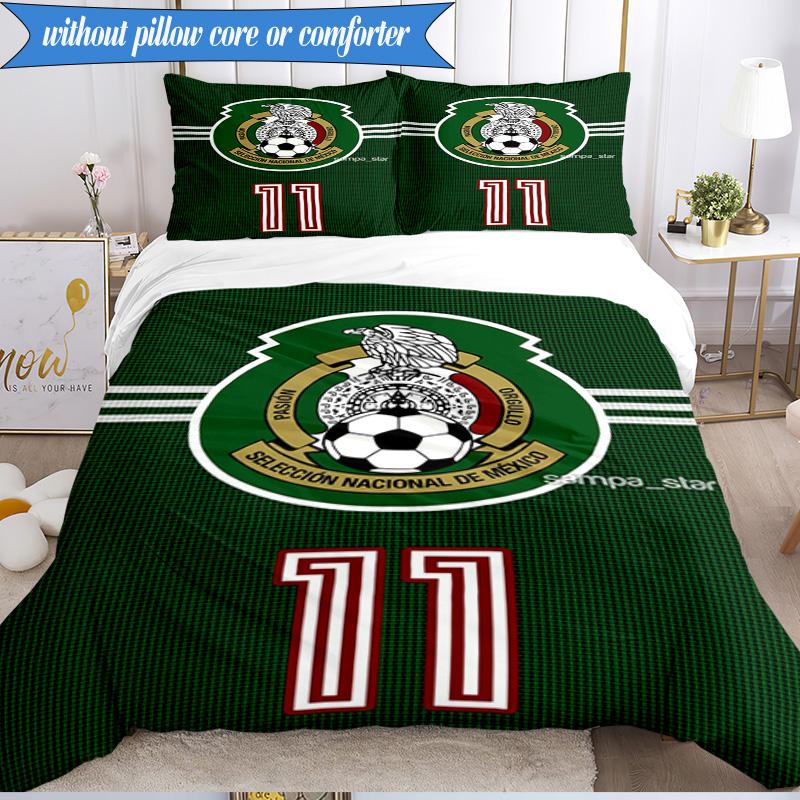 3PCS Mexico Football Team Emblem Printed Soft Bedding Set,Including 1pc Duvet Cover And 2pcs Pillowcases Perfect for Bedroom, Dormitory, Fan gift
