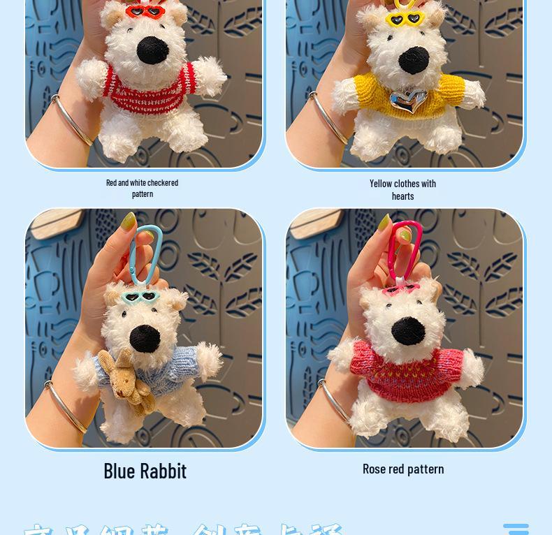 Cartoon West Highland Plush Keychain - Cute Girl Doll Backpack Pendant