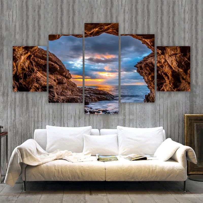 5 Panels Sea Hole Posters Canvas Painting Landscape Pictures Sunset Sky Wall Art For Living Room Modern Home Decor No Frame