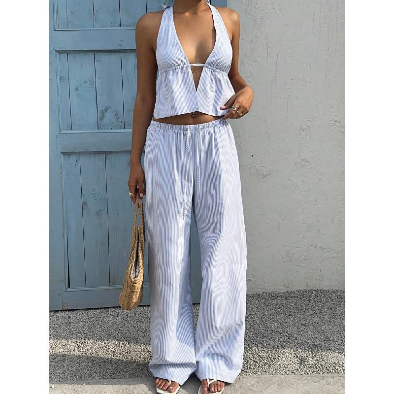 2026 Summer New Vacation Striped Vest Casual Long Pants Women's Casual Suit