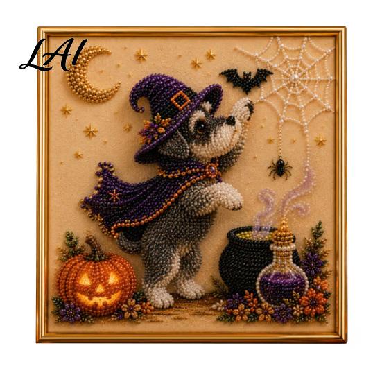 Puppy Themed Faux Pearl Painting Halloween Kit Art DIY Witch Seasonal Home Decor Projects Hat Bead Craft Kit for Adults And Teens Handmade
