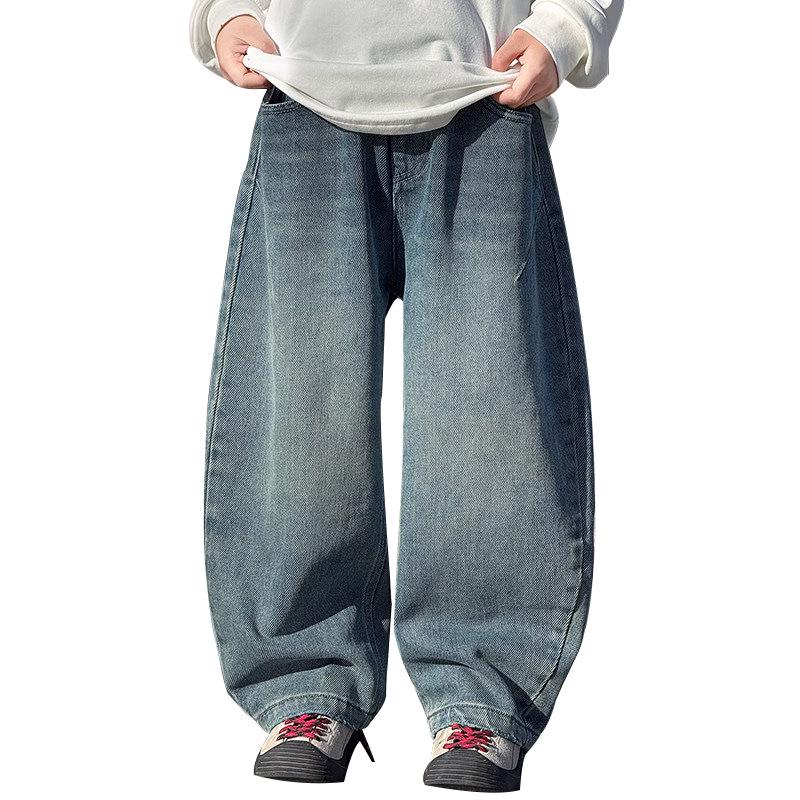 Barnbyxor i mjuk denim, lösa bananbyxor - 2026 Koreansk stil, avslappnade, vida ben för medelstora och stora pojkar