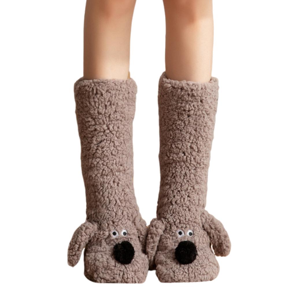 Niedliche Hunde Verdickte Winter Flauschige Socken Damen Warme Hauspantoffeln Einfarbige Socken Mädchen Weihnachtsgeschenk Weibliche Schlaf-Bodensocken