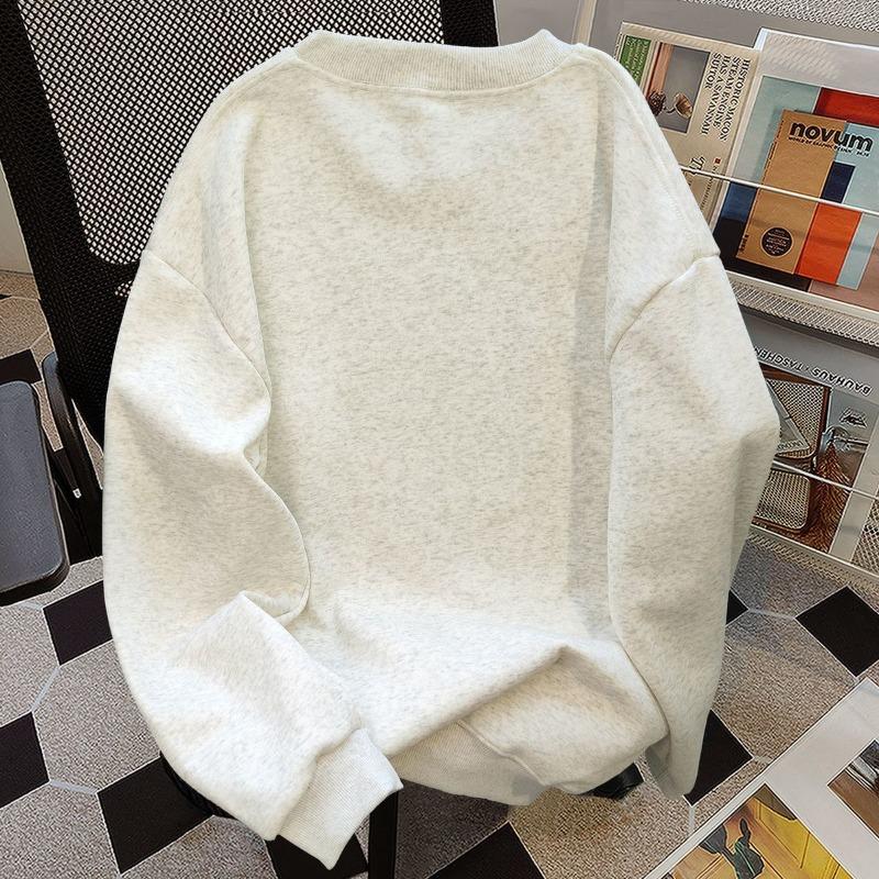 Reine Baumwolle American High Street Cartoon Buntstift Buchstaben Aufdruck Rundhals Sweatshirt Damen Herbst Winter Samt Oberteil