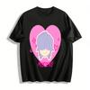 Mystery Purple Hair Figure Heart Print Casual Top Niche Sweet Cool Style Loose T-Shirt Pure Cotton T-shirt