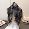Exotic retro herringbone cotton-linen small square scarf, faux velvet shawl, sun-protective neckerchief for women