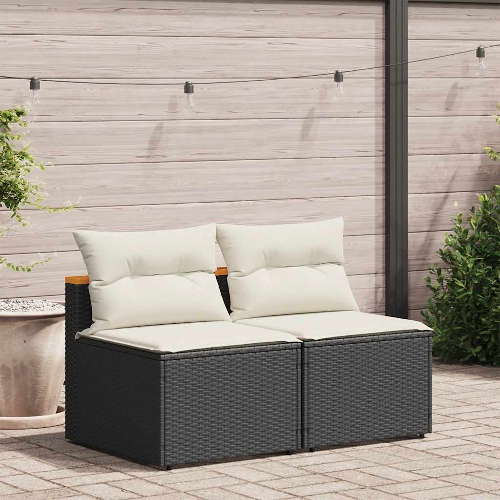 Garden Sofas Without Armrests with Cushions 2 pcs Black Poly Rattan