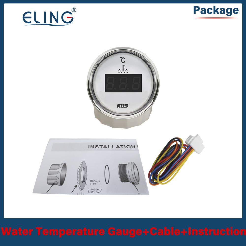 KUS Universal 52mm Water Temp Gauge 40-120℃ 25-120℃ 12V 24V for Auto Boat Red Yellow Light Temperature Sensor M10 M14 M16 M18