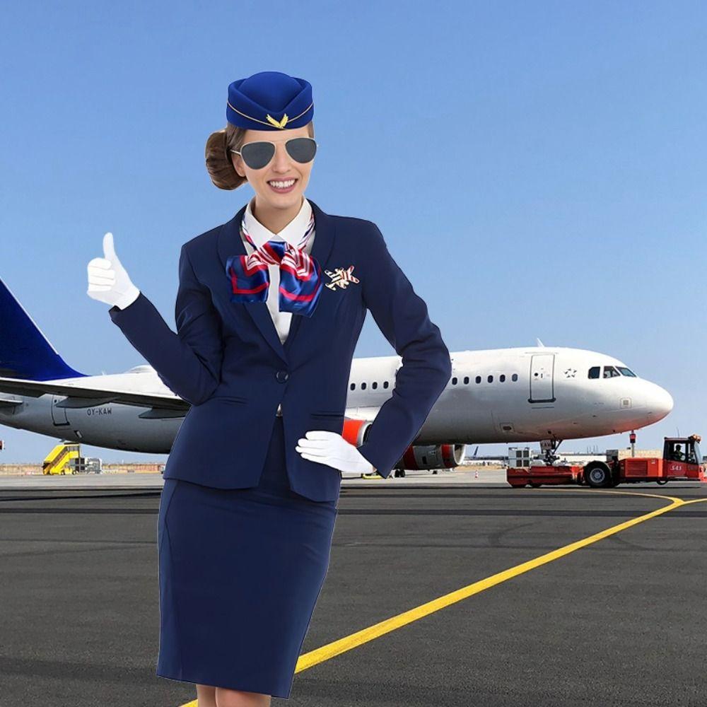 Gloves Scarf Women's Stewardess Costume Dress Up Flight Attendant Hat Stage Performance