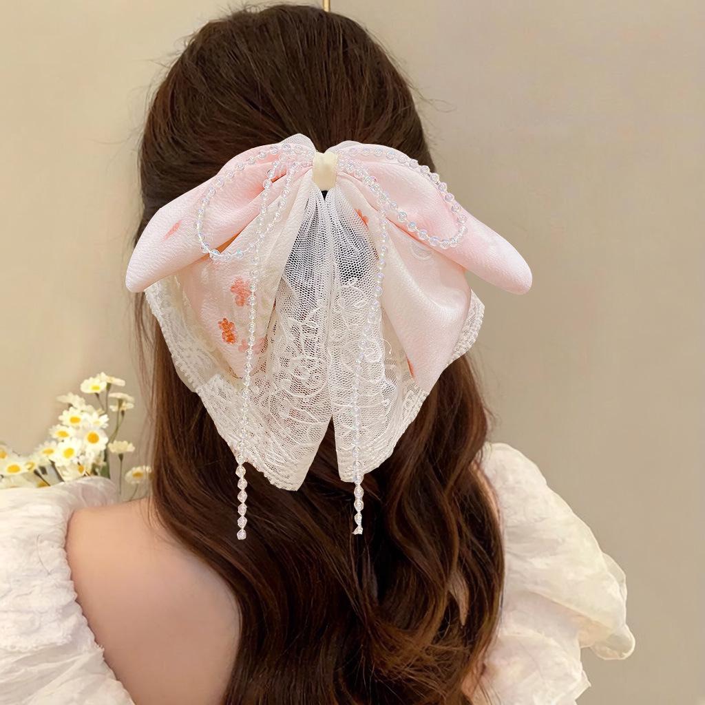 Elegant Retro Satin Bow Hair Clip for Women - Perfect for Low Ponytails and Head Ornaments