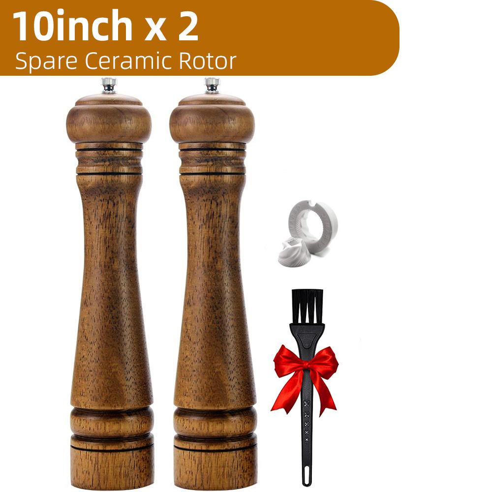 Wood Salt and Pepper Grinder Set, Pepper Mill, Salt Shakers w/Adjustable Ceramic Rotor- Refillable - Oak Wood