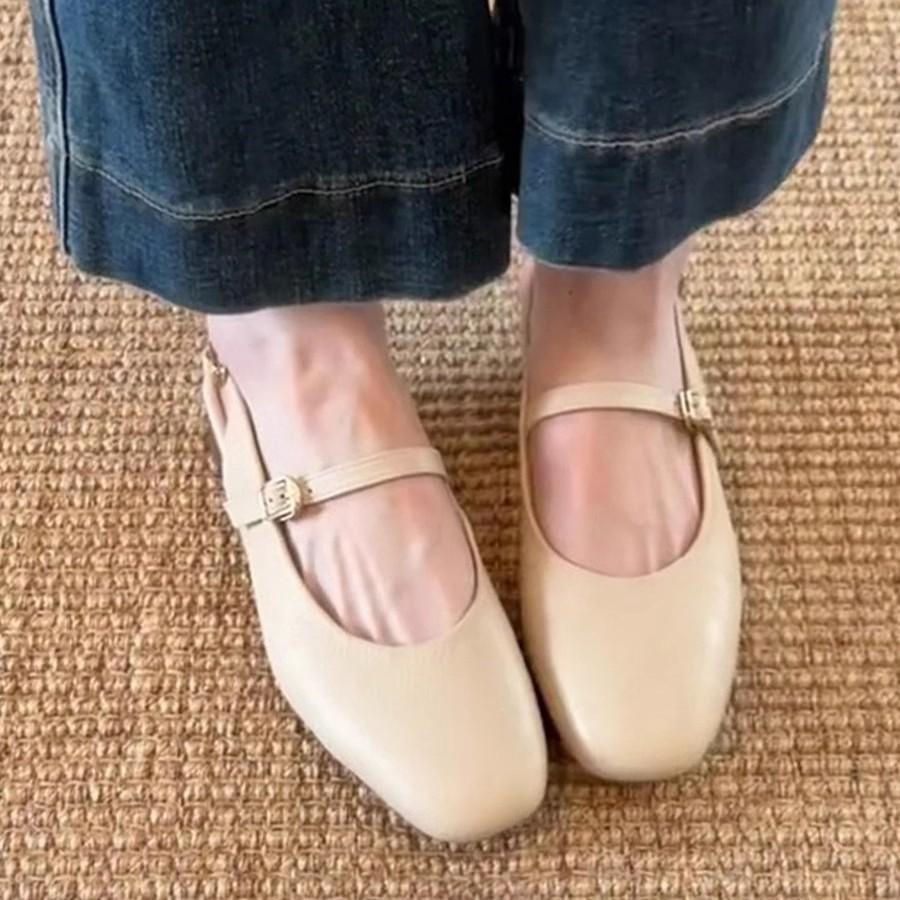 Super soft lambskin~ French bag head sandals women's summer with skirt retro word with thick heel Mary Jane single shoes