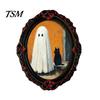 Strong Soft Magnet Fridge Accessories Halloween Wooden Refrigerator Magnets, Vintage Gothic Oval Frame Magnets with Witch Waterproof Party Supplies