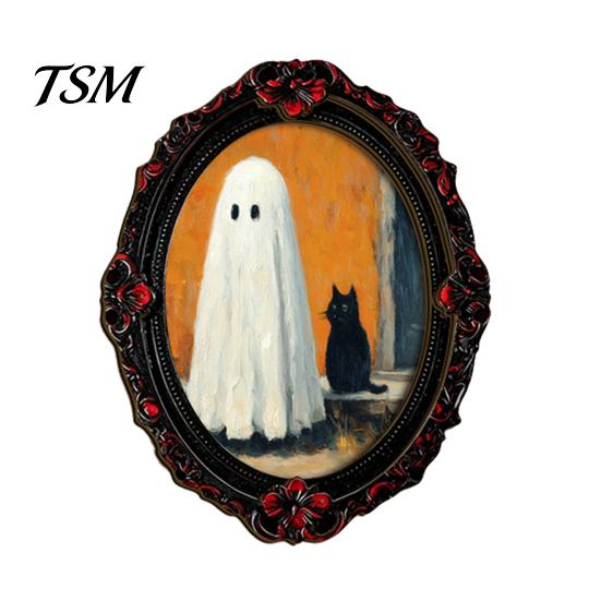 Strong Soft Magnet Fridge Accessories Halloween Wooden Refrigerator Magnets, Vintage Gothic Oval Frame Magnets with Witch Waterproof Party Supplies