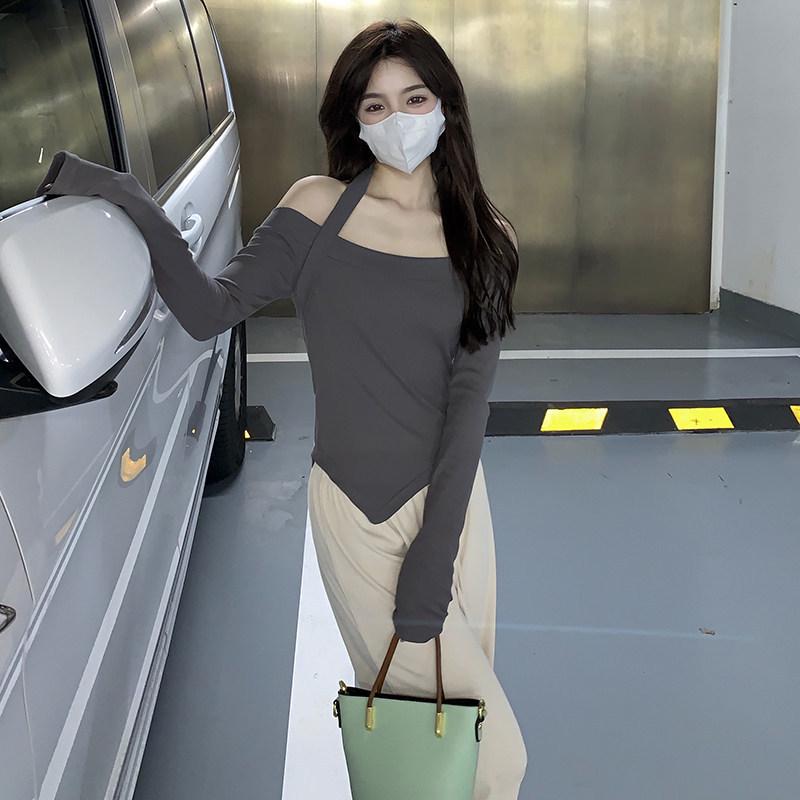 

Women s One-Shoulder Halter Neck Long-Sleeved Top - 2024 Early Autumn Collection L темно-сірий