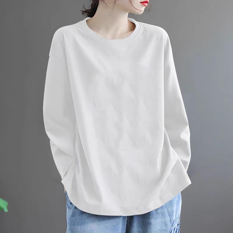 

Экспортная скидка Экспорт 100% Чистый хлопок Модная футболка с длинным рукавом Базовая рубашка Свободный темперамент Женская Модная футболка с круглым вырезом White [pure color]] 2XL