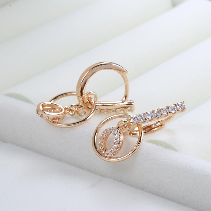 Fashion  Rose Gold Dangle Earings Fine Jewelry  Geometry Natural Zircon Earrings Bridal Wedding Jewelry