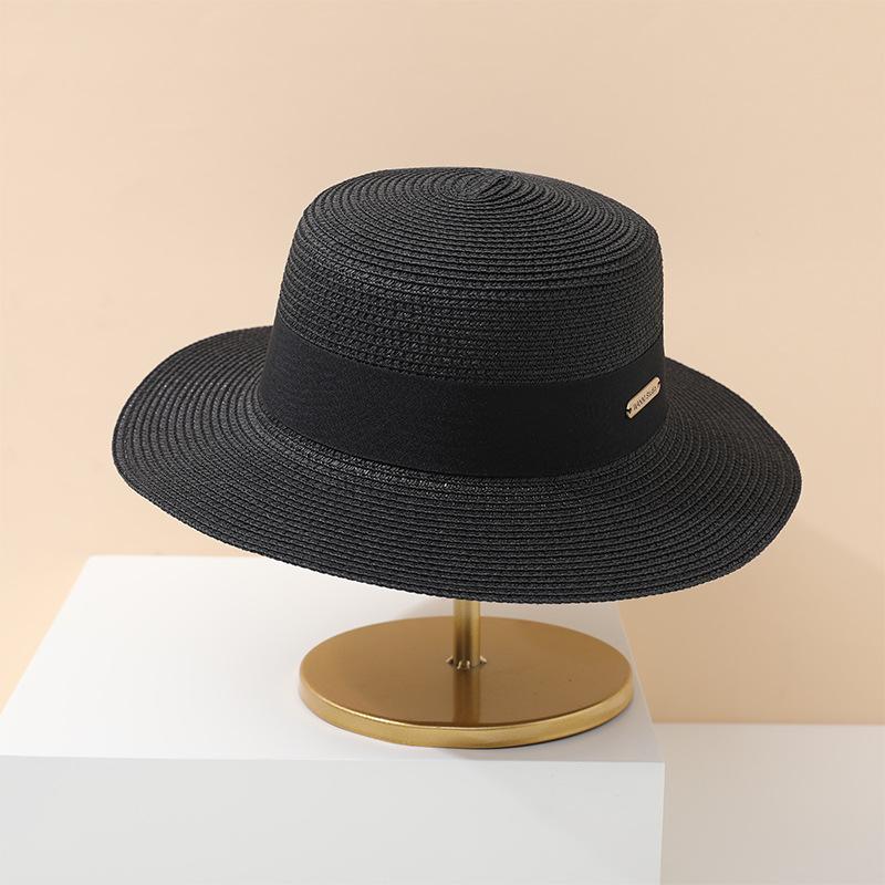 Elegant Korean Summer Straw Hat for Women Flat Top Sunshade French Style Casual Trendy Street Wear Versatile Gift