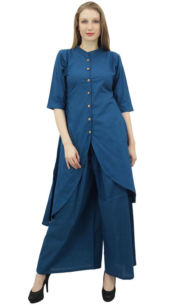 Phagun Asymmetrical Kurta Kurti Solid Beige Indian Clothing With Palazzo
