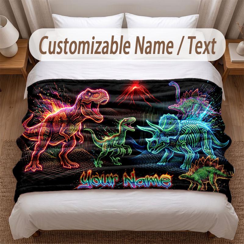 Coperta Morbida a Tema Dinosauri Personalizzata con Stampa Nome Testo Coperta Calda Decorazione Divano Casa Camera da Letto