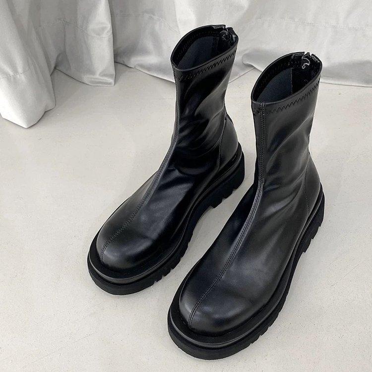 Womens Boots Autumn Round Head Thick Sole Elastic Boot New Pine Cake Bottom Breathable Chelsea Women Platform Shoes Women
