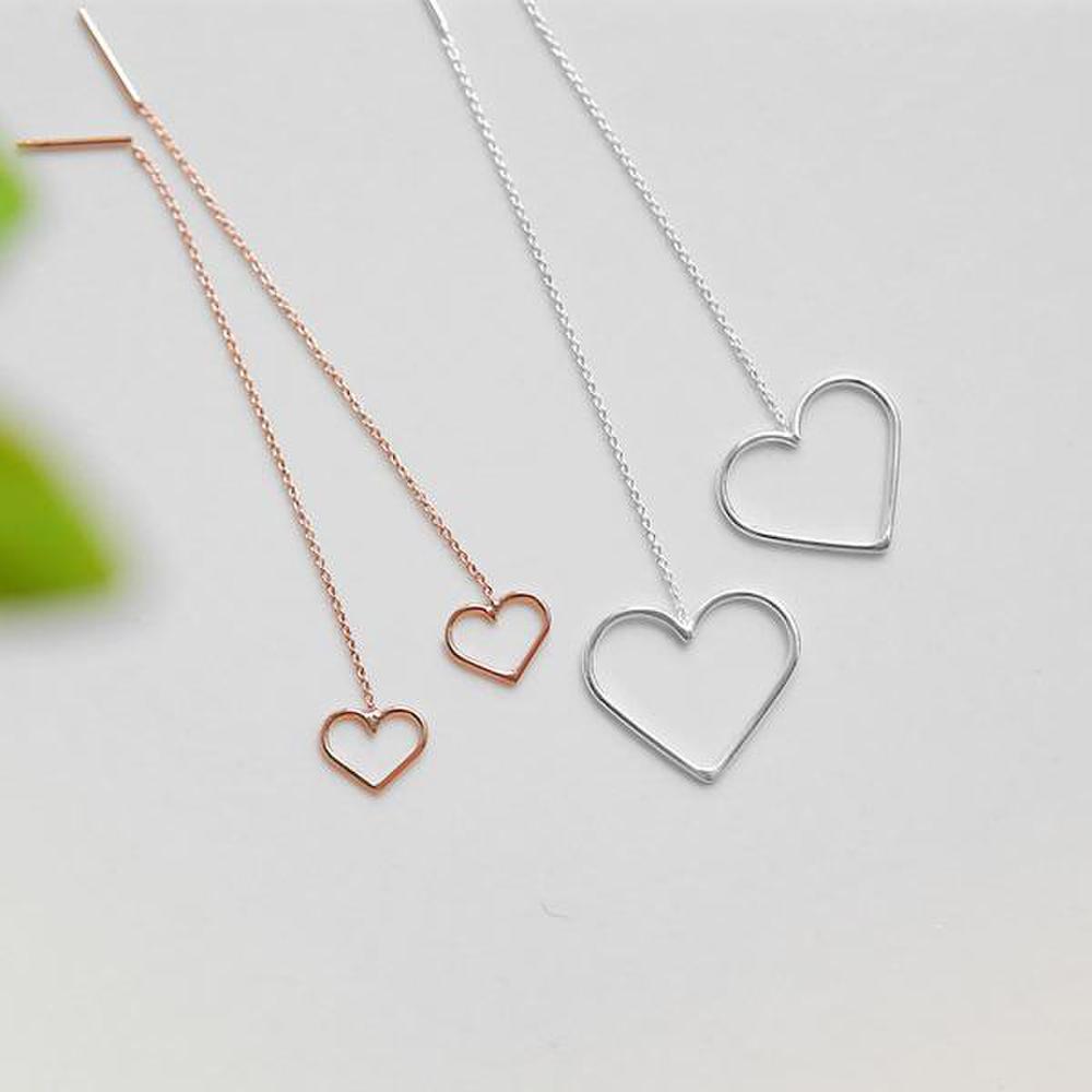 Earrings Silver Earrings Silver Earrings Lusion Heart Long White Small One-Touch Ring Earrings Silver