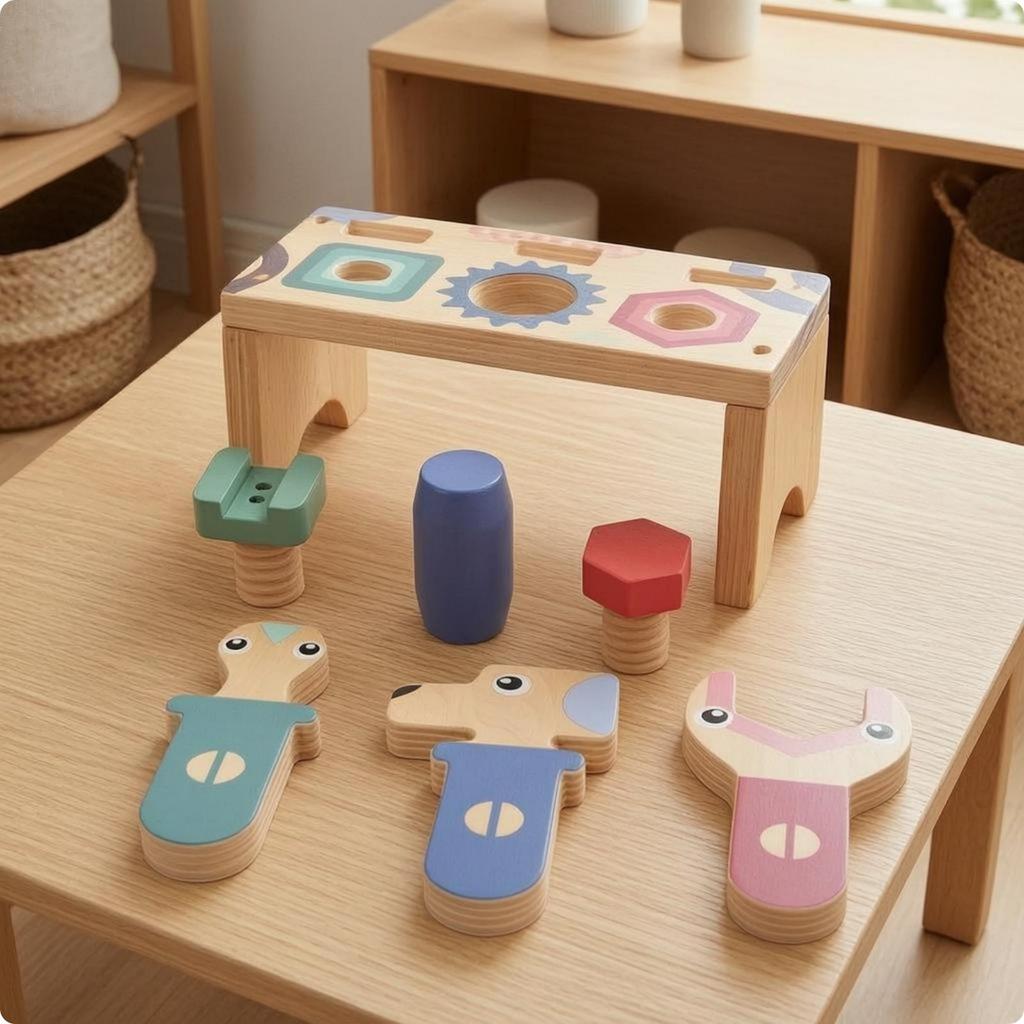 Tool Table Toy Cutout Holes Wooden Balance Printed Shapes