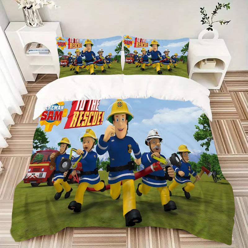 Fireman Sam Rescue Mission Print 3Pcs Bedding Setduvet Cover With 2 Bedropillowcase Home Birthday Gift
