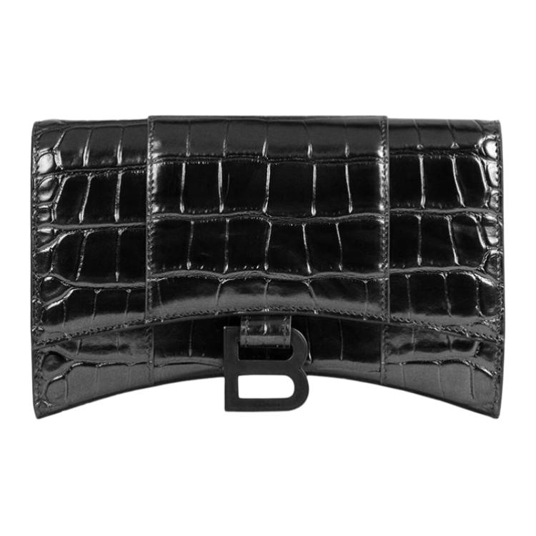 Balenciaga Hourglass Black Buckle Chain Crocodile Embossed Calfskin Mini Shoulder Crossbody Bag Women Bags 656050-1LR67-1000