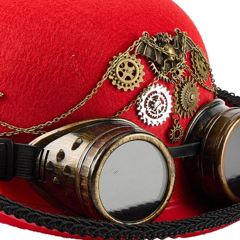 Adjustable Goggles Attached Wool Top Hat Steampunk Magicians Hat Costume Accessory For Men Women Theme Event Dressingup