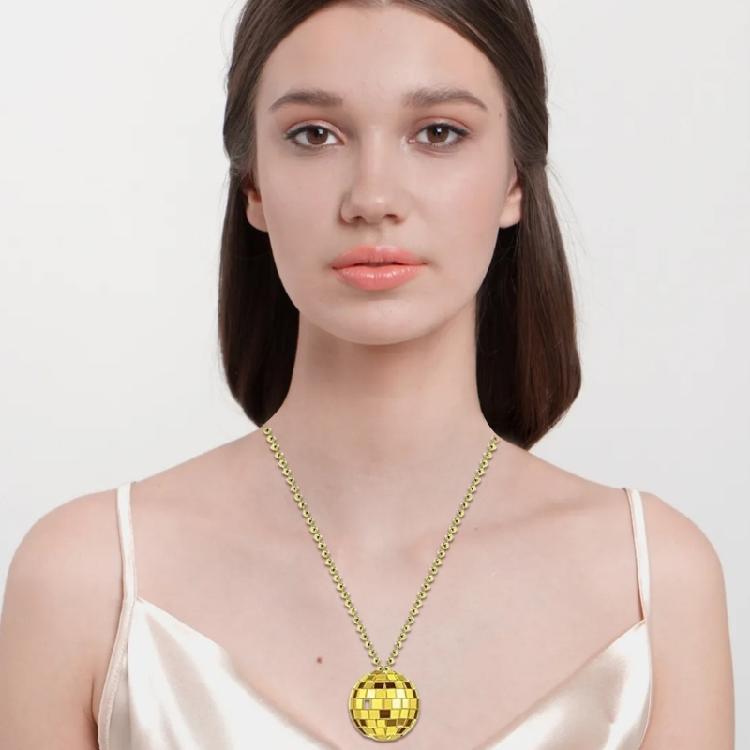 Trendy Mirror Disco Ball Charm Necklace Fashionable Bead Chain Neckwear 70s Gift