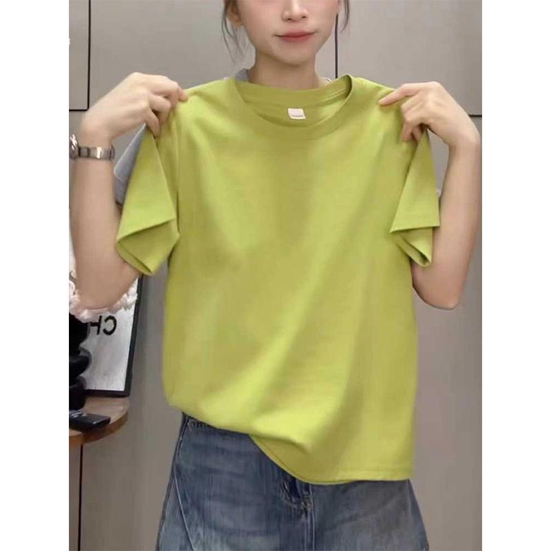 Damen Gelbes Baumwoll-Kurzarm-T-Shirt, Neu für 2026—Modisches, Vielseitiges, Elegantes und Altersmilderndes Sommeroberteil