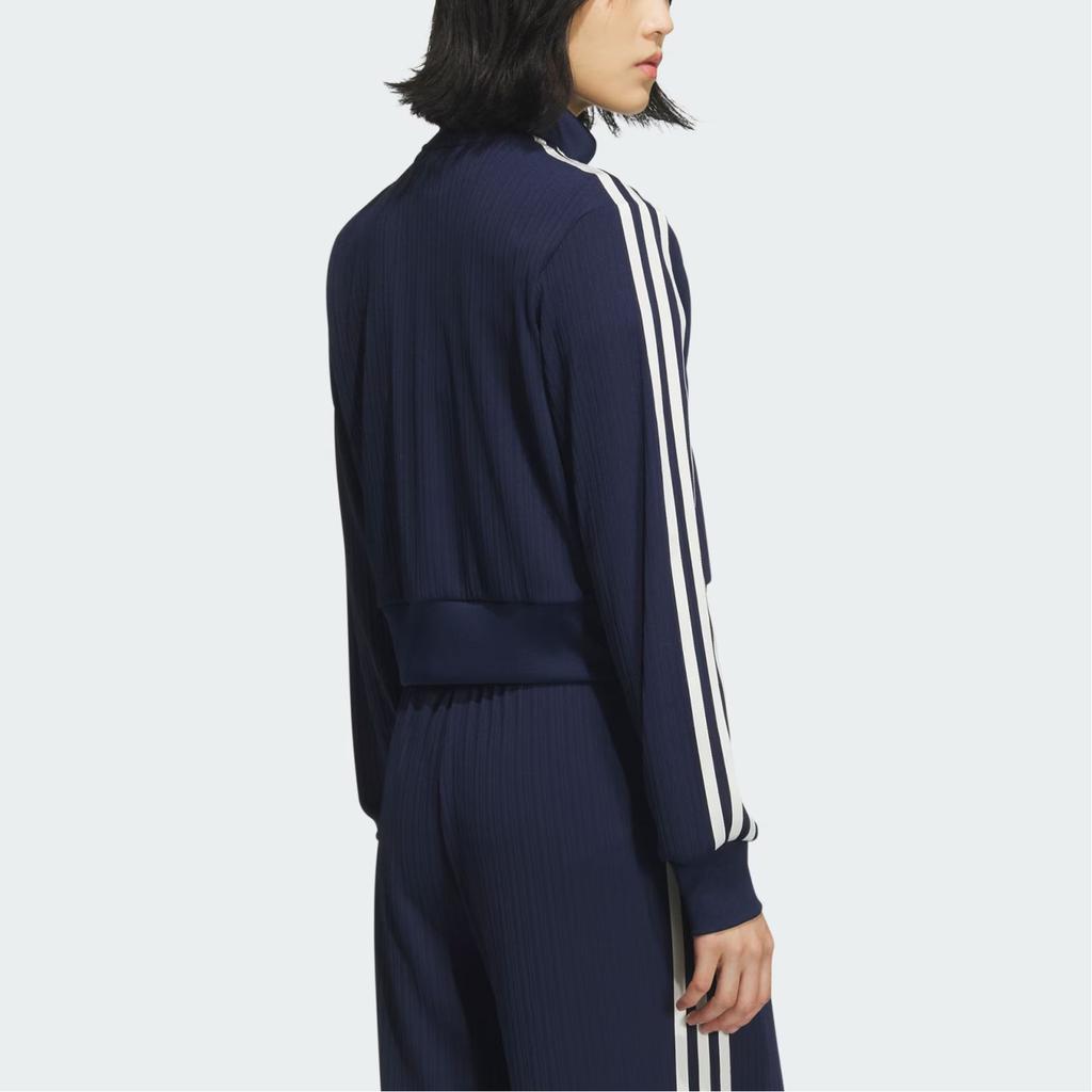 adidas Πρωτότυπο Αθλητικό Μπουφάν Vintage Όρθιος Γιακάς Casual Αθλητικό Μπουφάν με Φερμουάρ Ριγέ Μακρυμάνικο Γυναικεία Μπουφάν Βαθύ Μπλε KB8950