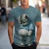 Mens 3D Printed Fun Blue Cat Graphic Tee - Casual Round Neck Short Sleeve T-Shirt Adults Teens