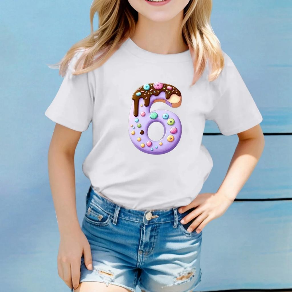 Fashion Cute Princess 67 Number Bow Print Kids Round Neck T-Shirt Boys Short Sleeve Clothing Children Girls Casual T-Shirts Tops