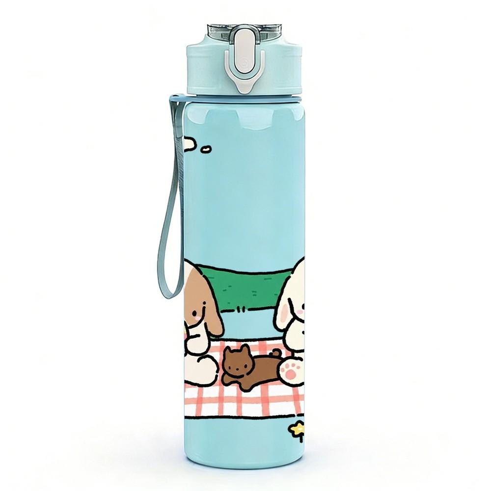 1PC Kids Picnic Cottage Scene 750ml Color Plastic Sports Water Bottle Leakproof Flip Straw Lid Suitable for Sports Office Home Use