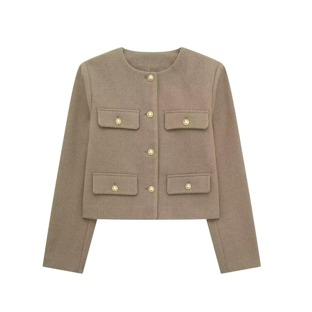Moda Donna Bomber Corto Giacche Donna Bottone Dorato Blazer Primavera Donna Chic Streetwear Outwear Top