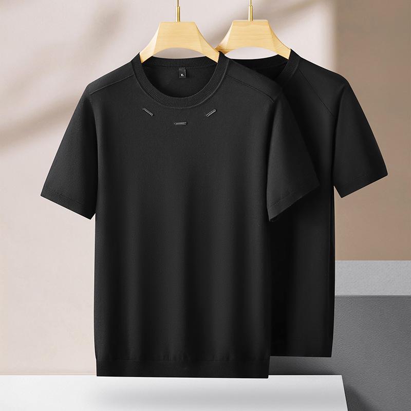 Plus Size Men's Round Neck Short Sleeve Knit Pullover - 2025 Autumn/Winter Collection