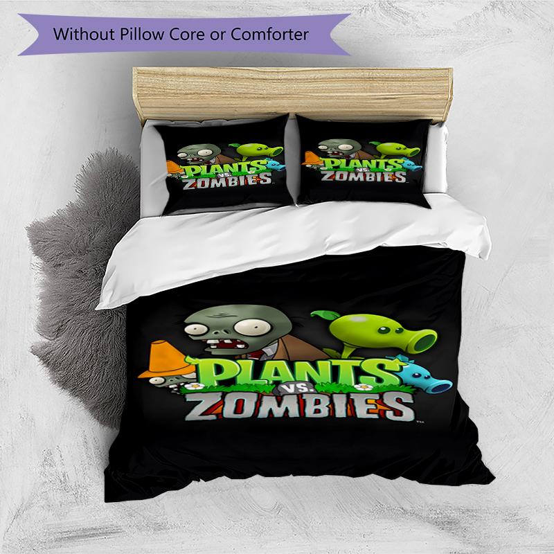 3pcs Plants Vs. Zombies Pattern Bedding Set Duvet Cover Set Includes Duvet Cover &pillowcases, Perfect All Season Bedroom Decoration & Gift