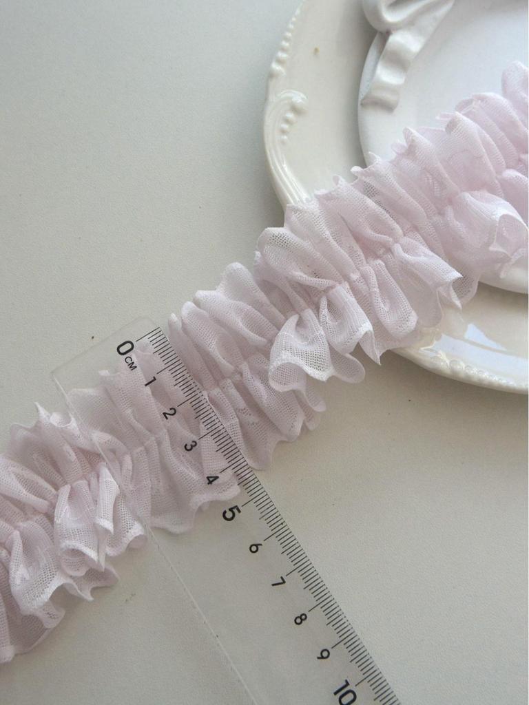 4.5cm Double-sided Pink-Green Pleated Lotus Edge Elastic Ribbon for Hair and Card Collars