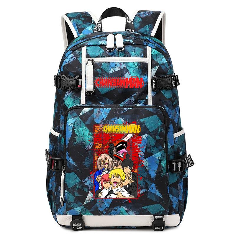 Zaino da Studente con Stampa Anime Motosega Grande Capacità Borsa Scolastica Casual per Bambini Adolescenti