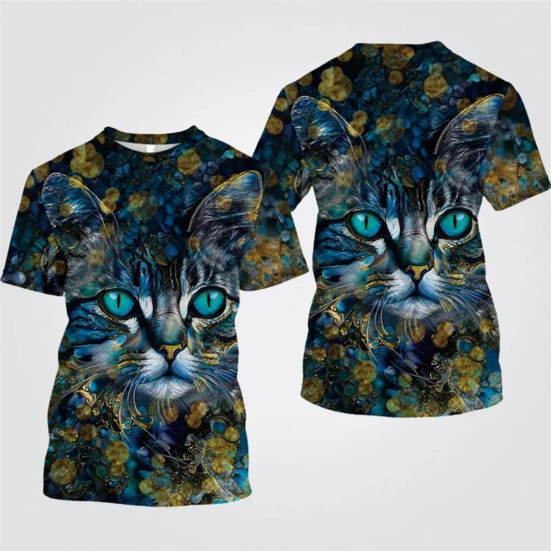 Colorful Cat Graphic T Shirt for Men Animal 3D Printed T-Shirts Summer Casual Fashion Loose Round Neck Oversize Tees Tops