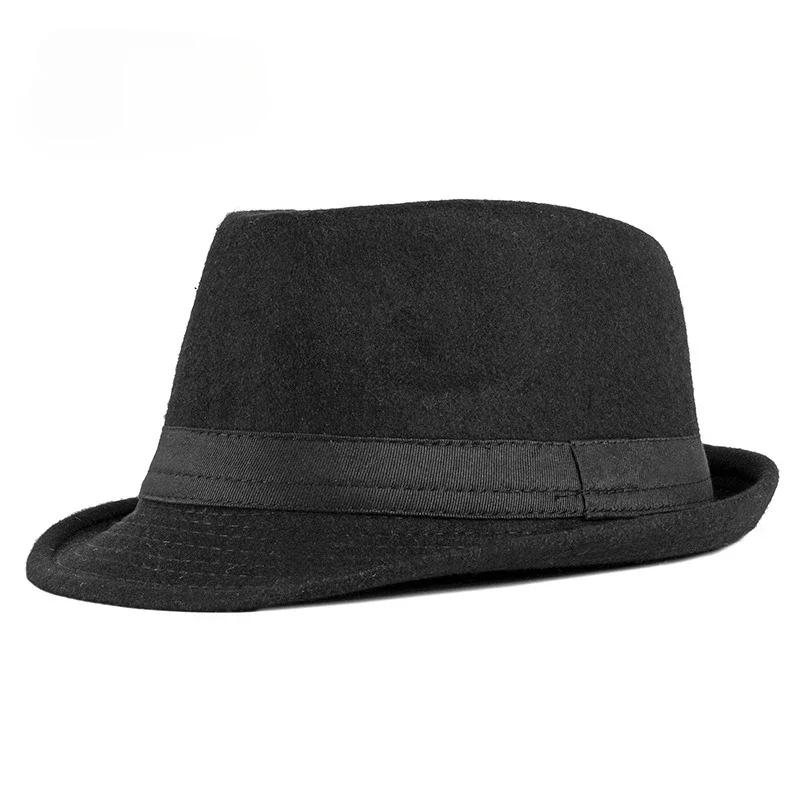 Unisexové britské plstěné jazzové klobouky pro muže středního věku klobouk kbelíkový vlněný fedora klobouk podzim zima pro pány svatební párty magické klobouky