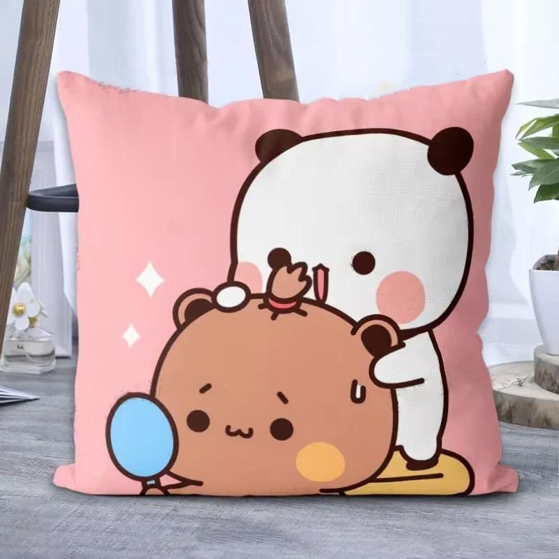 Panda Bubu And Dudu Printing Throw Pillow Cartoon Square Pillow Kawaii Anime Soft Waist Sofa Cushion Throw Bedroom Pillowcase